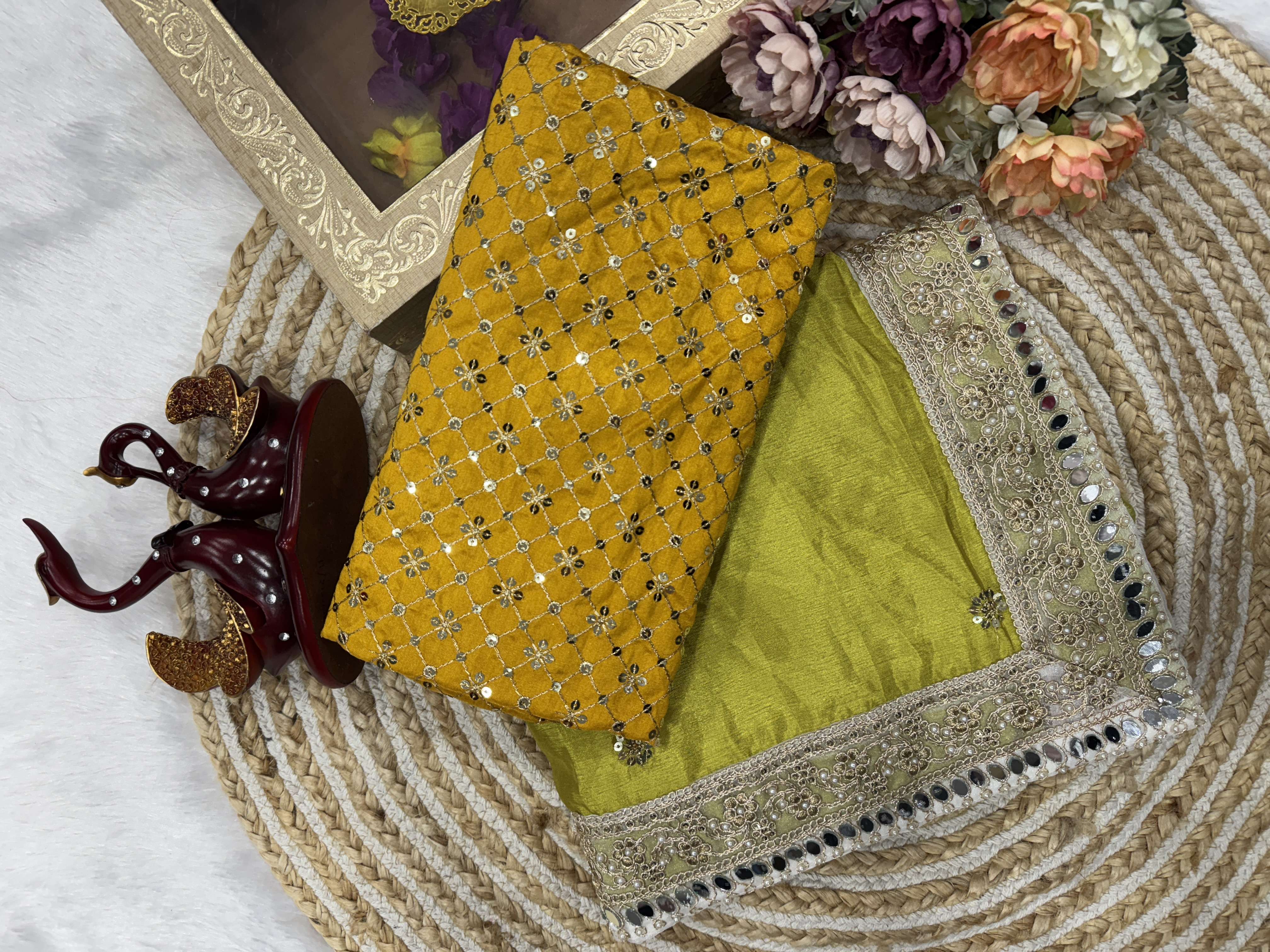 Shaded in beautiful color in soft chinnon fancy fabric saree wholesale in surat 5522